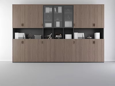 Modern Wooden Bookcase With Glass Cabinets Open Shelves Closed Storage Holding Books And Decorative Items 3d model