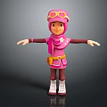 Cartoon Game Movie Character In Pink Outfit With Goggles Yellow Belt Brown Sleeves And White Boots