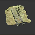 Natural Rock Formation With Metal Railroad Tracks And Small Bridge
