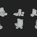 White Stone Sculptures In Various Sizes With Shadows On Gray Background 3d model