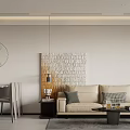 Modern Living Dining Room Interior With Beige Sofa Coffee Table And Feature Wall 3d model