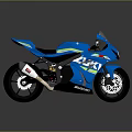 Blue Suzuki Sporty Motorcycle With Streamlined Body Green Red Stripes And Black Wheels