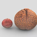 Two Different Size Fruits Featuring Brown Spotted Skin and Smooth Red Surface