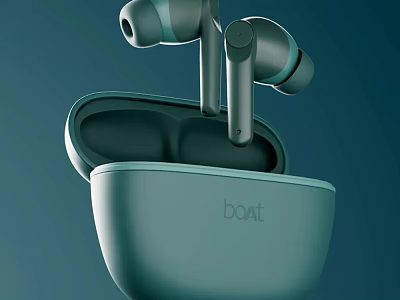 Boat In Ear Wireless Earbuds With Open Teal Charging Case Modern Design 3d model