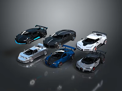 Luxury Sports Cars In Multiple Colors With Sleek Design And Rear Spoilers 3d model