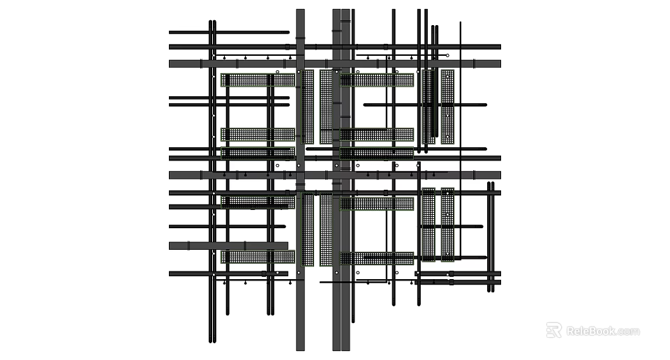 Complex Industrial Pipe System Featuring Grid Layout With Crossed Metal Pipes 3d model 