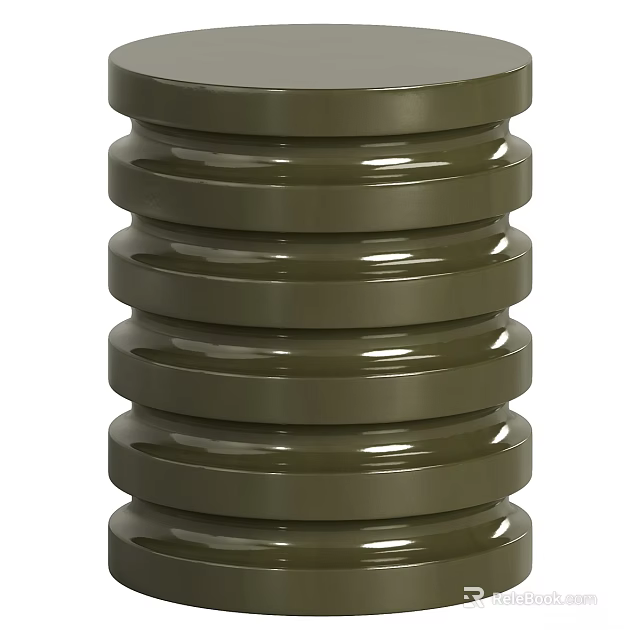 Olive Green Modern Side Table With Stacked Layered Smooth Surface Design 3d model 