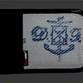 Fashionable White Clothing Accessory With Black Edge And Blue Pattern Design