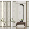 Modern Metal Openwork Room Divider With Mirror Console Table And Green Plants 3d model