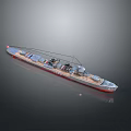 Detailed Scale Model Warship With Deck Turrets And Red Hull Design