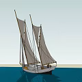 Traditional Two Mast Sailboat With Raised Sails On Calm Blue Water