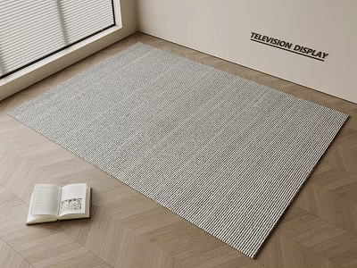Square Rug With Gray Woven Texture On Wooden Floor For Television Display Area 3d model