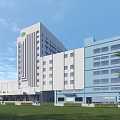Modern Multi Storey Industrial Factory Building With Large Windows Lawn And Trees