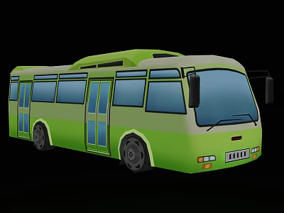 Green City Bus With Modern Design Large Windows And Sliding Doors 3d model