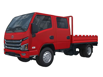 Red Utility Vehicle With Double Cab And Flatbed For Cargo Transport Needs 3d model