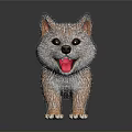 Plush Puppy Toy With Orange And Gray Fur Open Mouth Tongue Out On Shiny Surface