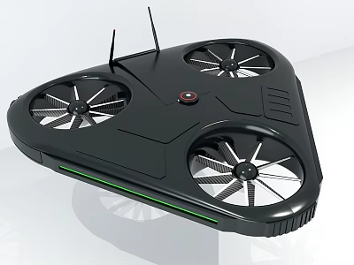 Smart Drone With Three Propellers Black Body Antennas And Green Accent 3d model