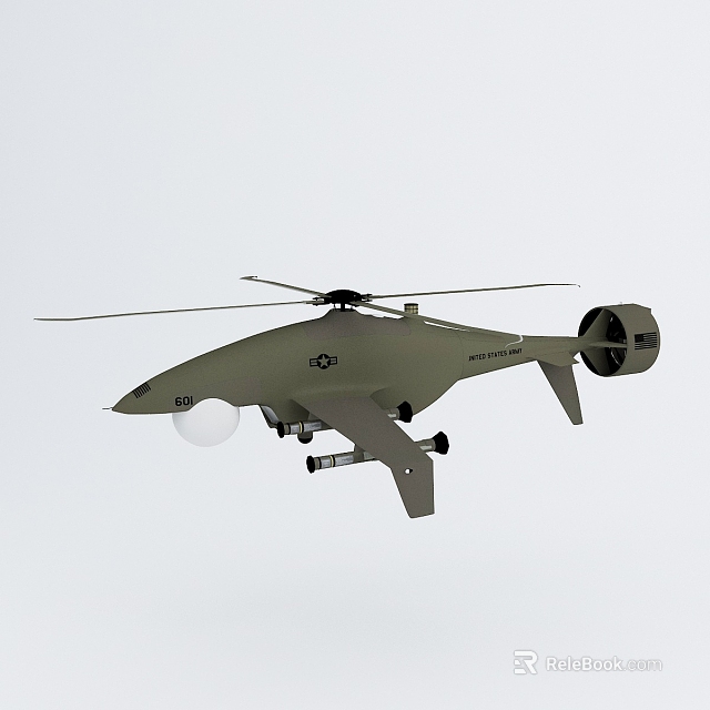 Olive Green Unmanned Military Helicopter With Mounted Sensor And Equipment Systems 3d model 