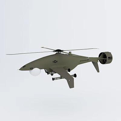 Olive Green Unmanned Military Helicopter With Mounted Sensor And Equipment Systems 3d model