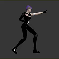 3D Stylish Character With Purple Hair Black Outfit Headphones Dynamic Action Pose