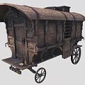 Antique Wooden Carriage Featuring Arched Roof Wooden Spoked Wheels And Door