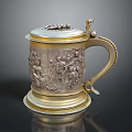 Ornate Vintage Mug With Carved Designs Gold Accents Decorative Handle And Lid
