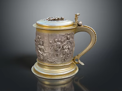Ornate Vintage Mug With Carved Designs Gold Accents Decorative Handle And Lid 3d model