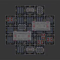 Futuristic Industrial Building Complex With Red Gray Structures And Cylindrical Units Platforms