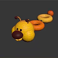 Cute Yellow Cartoon Caterpillar Toy with Purple Nose Black Eyes Red Antennae Orange Rings