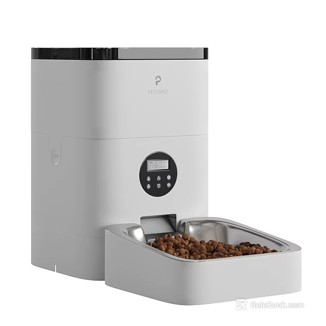 Automatic White Pet Feeder With Digital Display And Stainless Steel Bowl For Pet Food 3d model 
