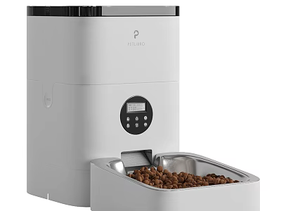 Automatic White Pet Feeder With Digital Display And Stainless Steel Bowl For Pet Food 3d model