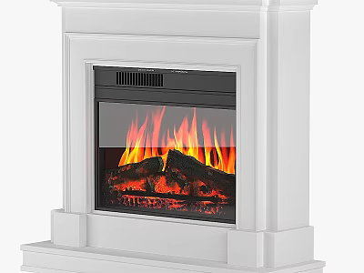 White Fireplace With Glass Front Burning Flames And Log Effect Interior Design 3d model