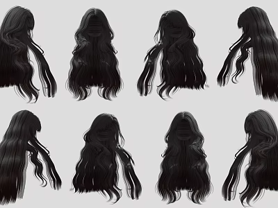 Modern Women Hair Brown Long Hair Wig Women's Wig Curly Hair Wig 3d model