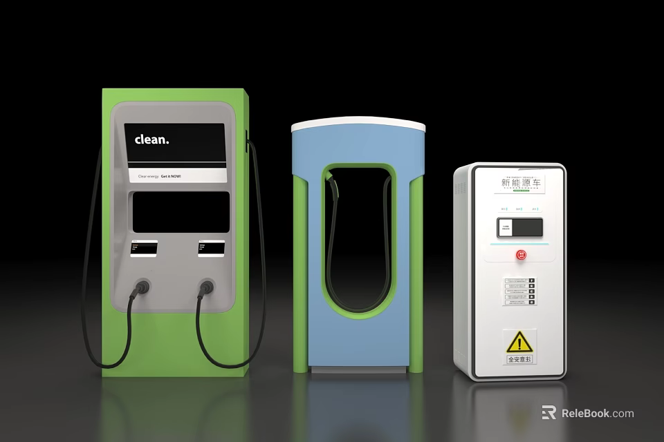 Modern Public EV Charging Stations With Green Blue White Charging Ports 3d model 
