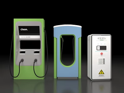 Modern Public EV Charging Stations With Green Blue White Charging Ports 3d model