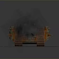 Vintage Rusty Tank with Black Smoke on Cobblestone Ground Gray Background