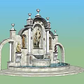 Classical Garden Fountain With Sculptures Arches And Circular Pool Design