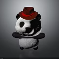 Cute Panda Plush Toy Wearing Red Hat Standing On Dark Background