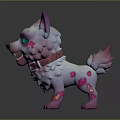 Cute Pink And White Stuffed Dog Doll With Green Eyes And Spiky Fur