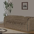 Plaid Multi Seater Sofa by Window with Blinds Green Plant Wall Art and Wooden Floor