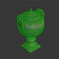 Vintage Carved Floral Vase With Lid Two Handles And Square Base Design