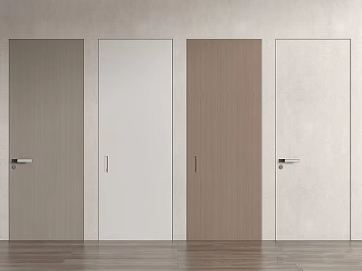 Modern Swing Doors In Different Colors With Simple Handles Light Walls Wooden Floors 3d model
