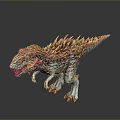 Detailed Red Gray Dinosaur Model With Spiked Back And Glowing Eyes