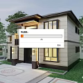 Two Story Detached Villa Exterior Design With Garden Greenery And Front Yard Lighting