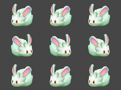 Multiple Cute Green Cartoon Rabbit Game And Movie Character With Pink Ears Design 3d model