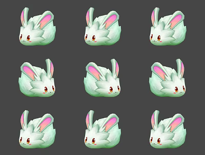 Multiple Cute Green Cartoon Rabbit Game And Movie Character With Pink Ears Design 3d model