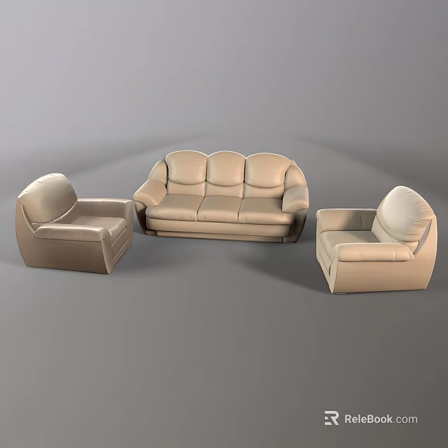 Modern Multi Seater Sofa With Matching Single Seater Chairs In Beige Upholstery 3d model 
