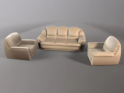 Modern Multi Seater Sofa With Matching Single Seater Chairs In Beige Upholstery 3d model