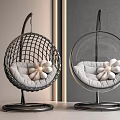 Stylish Hanging Egg Chair With Black Frame Gray Cushion White Flower Cushions And Stand Base