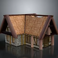 Traditional Cottage Architecture With Thatch Roof Stone And Wooden Walls Wooden Framed Windows